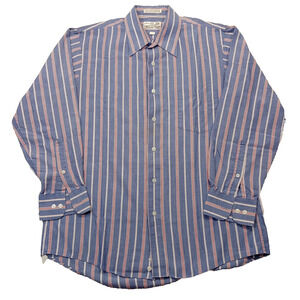 Vintage Sears Roebuck Shirt 16 Men's Button Up Long Sleeve Blue Pinstriped